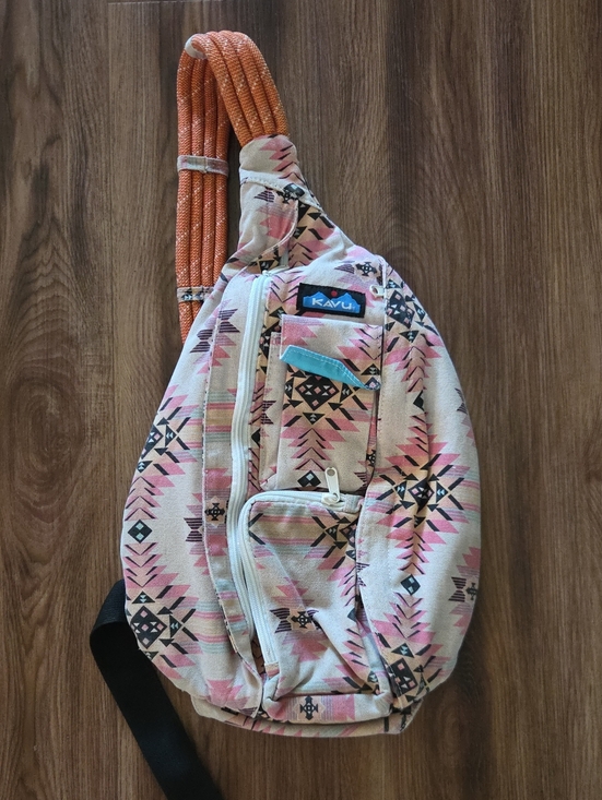 Kavu Handbags - Kavu Pink Aztec Canvas Backpack with Blue Logo